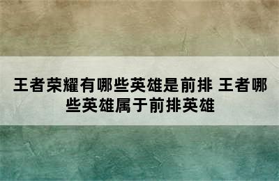 王者荣耀有哪些英雄是前排 王者哪些英雄属于前排英雄